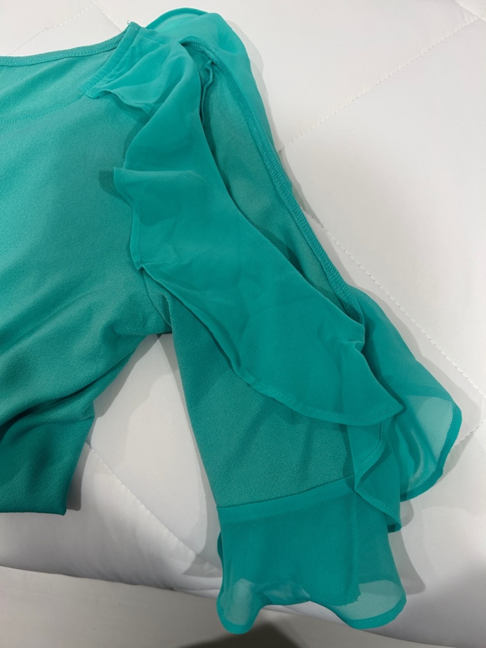 BOLD elements Teal Cold-Shoulder Ruffle Blouse - Picture 3 of 3
